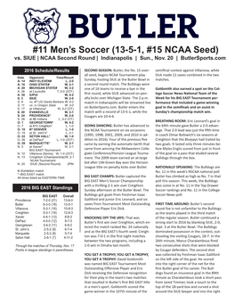 11 Men's Soccer (13-5-1, #15 NCAA Seed)