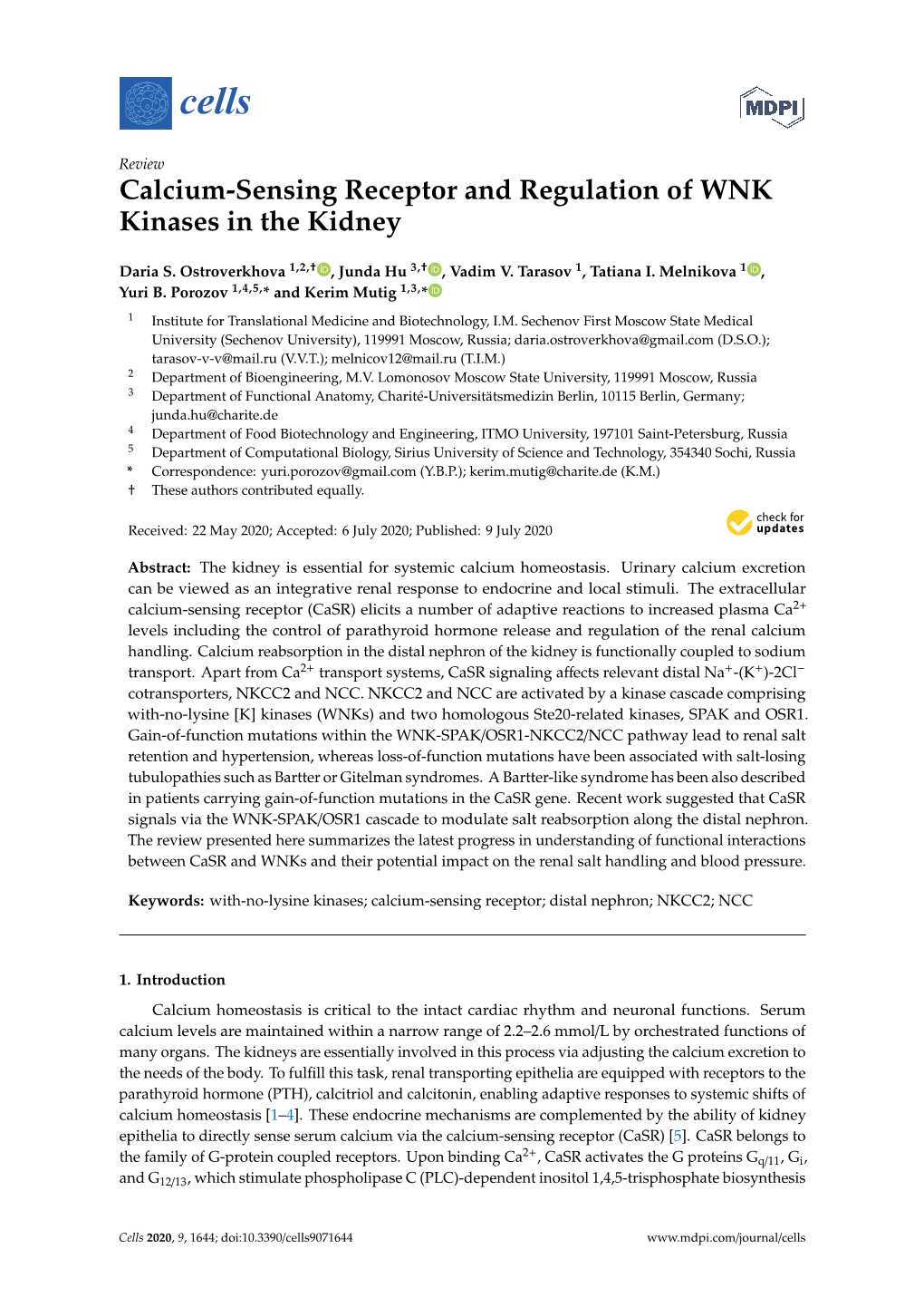 Calcium-Sensing Receptor and Regulation of WNK Kinases in the Kidney