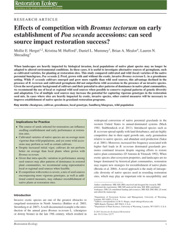 Effects of Competition with Bromus Tectorum on Early Establishment of Poa Secunda Accessions: Can Seed Source Impact Restoration Success? Mollie E