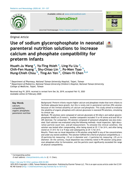 Use of Sodium Glycerophosphate in Neonatal Parenteral Nutrition Solutions to Increase Calcium and Phosphate Compatibility for Pr