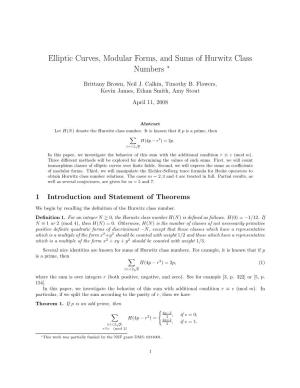 Elliptic Curves, Modular Forms, and Sums of Hurwitz Class Numbers ∗