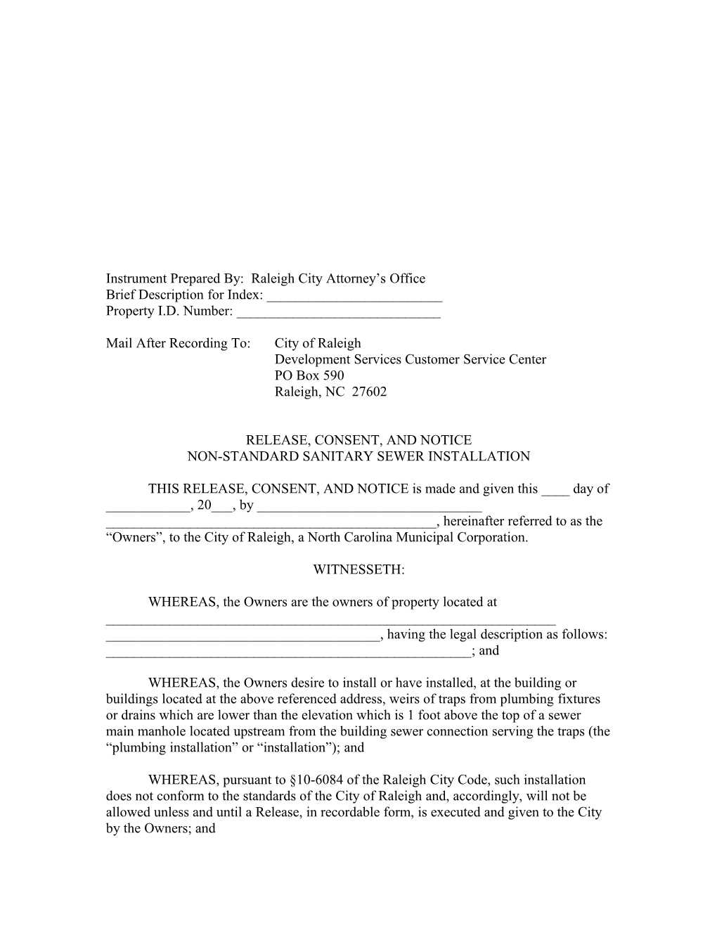 LLP Sewer Release Form