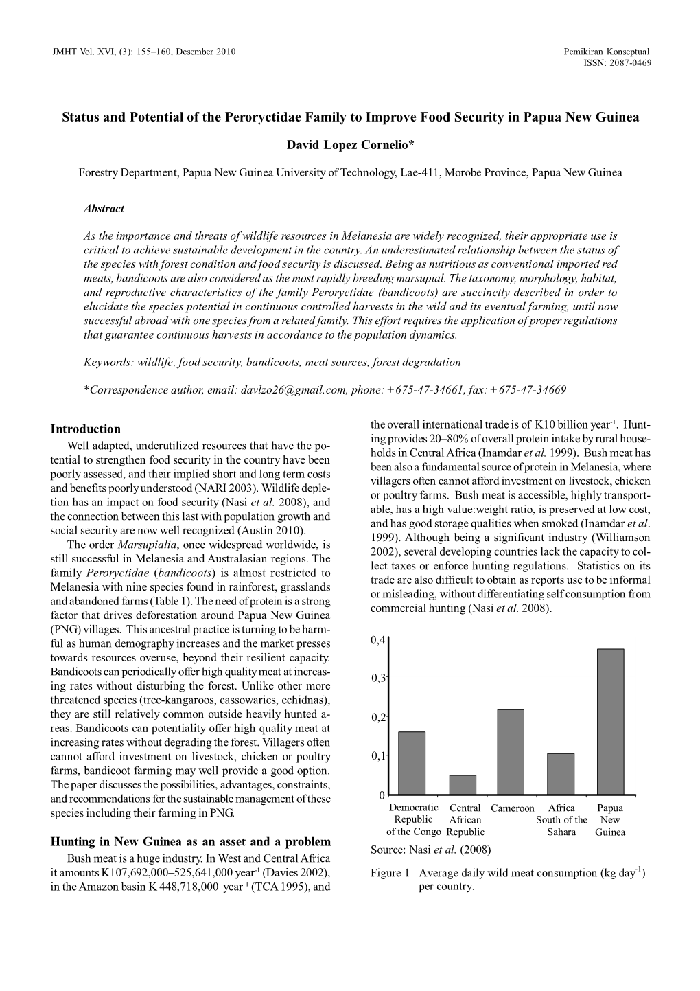 Status and Potential of the Peroryctidae Family to Improve Food Security in Papua New Guinea