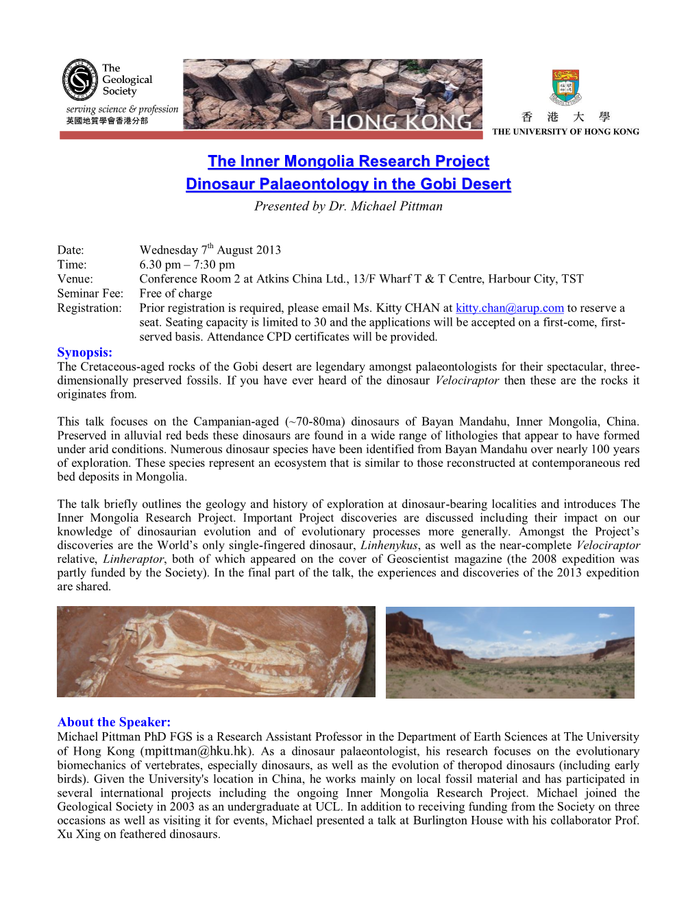 The Inner Mongolia Research Project Dinosaur Palaeontology in the Gobi Desert Presented by Dr