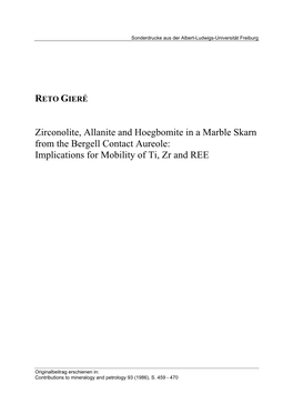 Zirconolite, Allanite and Hoegbomite in a Marble Skarn from the Bergell Contact Aureole: Implications for Mobility of Ti, Zr and REE