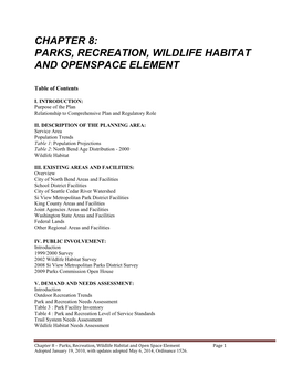 Chapter 8: Parks, Recreation, Wildlife Habitat and Openspace Element