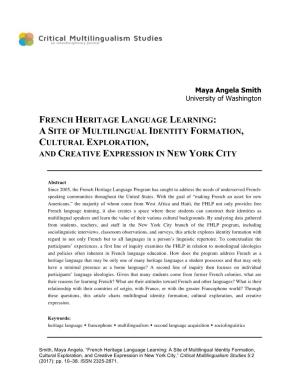 French Heritage Language Learning: a Site of Multilingual Identity Formation, Cultural Exploration, and Creative Expression in New York City