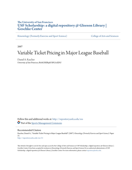 Variable Ticket Pricing in Major League Baseball Daniel A