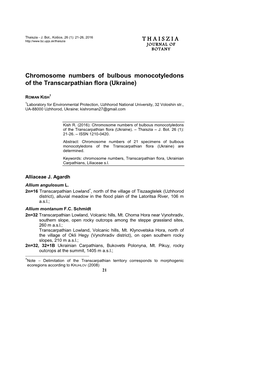 THAISZIA Chromosome Numbers of Bulbous Monocotyledons of The