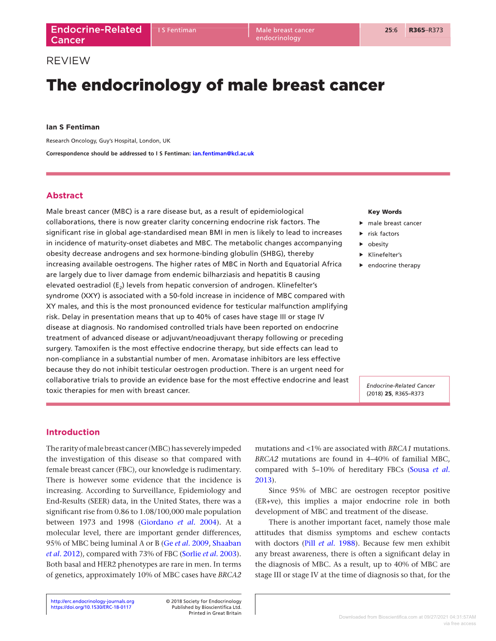 The Endocrinology of Male Breast Cancer