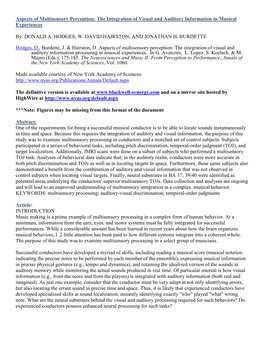 Aspects of Multisensory Perception: the Integration of Visual and Auditory Information in Musical Experiences