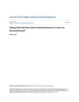 Taking Fault with New York's Fault-Based Divorce: Is the Law Unconstitutional?