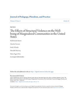 The Effects of Structural Violence on the Well-Being of Marginalized Communities in the United States," Journal of Pedagogy, Pluralism, and Practice: Vol