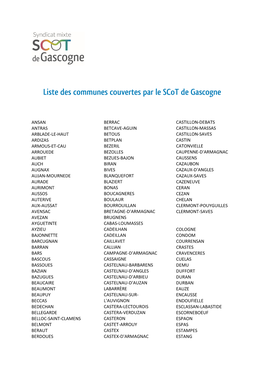 Liste Des Communes Couvertes Par Le Scot De Gascogne