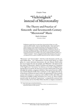 Instead of Microtonality the Theory and Practice of Sixteenth- and Seventeenth-Century “Microtonal” Music Martin Kirnbauer University of Basel