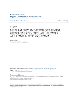 Mineralogy and Environmental Geochemistry of Slag in Lower Area One, Butte, Montana" (2016)
