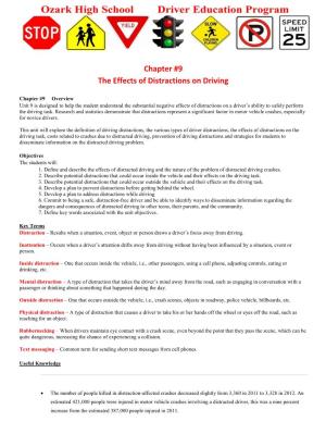 Chapter #9 the Effects of Distractions on Driving