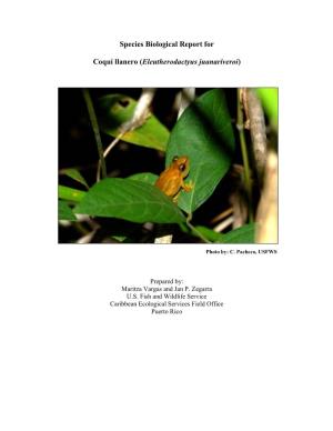 Species Biological Report for Coquí Llanero