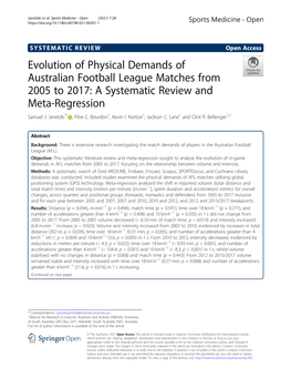 Evolution of Physical Demands of Australian Football League Matches from 2005 to 2017: a Systematic Review and Meta-Regression Samuel J