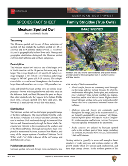 Species Fact Sheet Mexican Spotted Owl Species Fact Sheet