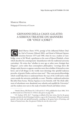 Giovanni Della Casa's Galateo: a Serious Treatise on Manners Or “Only a Joke”?