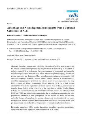 Autophagy and Neurodegeneration: Insights from a Cultured Cell Model of ALS