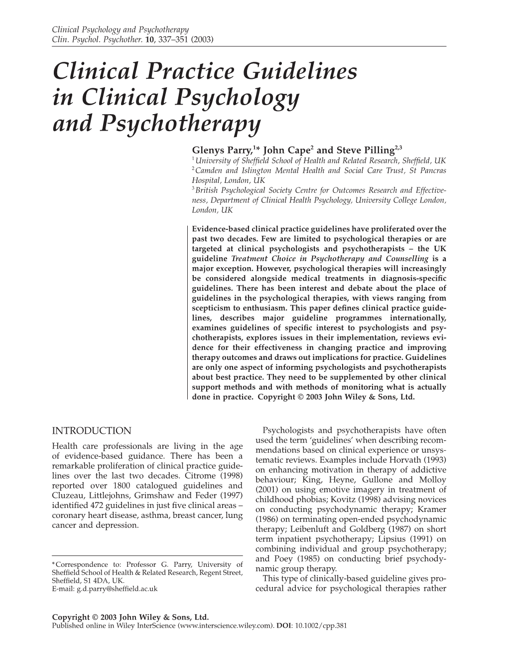 Clinical Practice Guidelines in Clinical Psychology and Psychotherapy