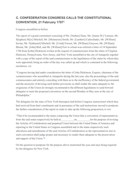 CONFEDERATION CONGRESS CALLS the CONSTITUTIONAL CONVENTION, 21 February 17871
