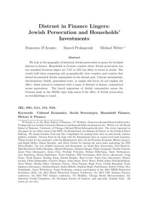 Distrust in Finance Lingers: Jewish Persecution and Households’ Investments