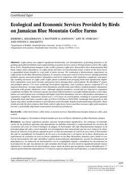 Ecological and Economic Services Provided by Birds on Jamaican Blue Mountain Coffee Farms