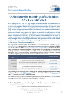 Outlook for the Meetings of EU Leaders on 24-25 June 2021