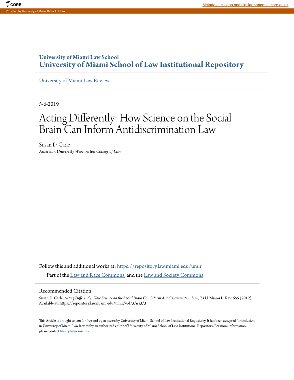 How Science on the Social Brain Can Inform Antidiscrimination Law Susan D