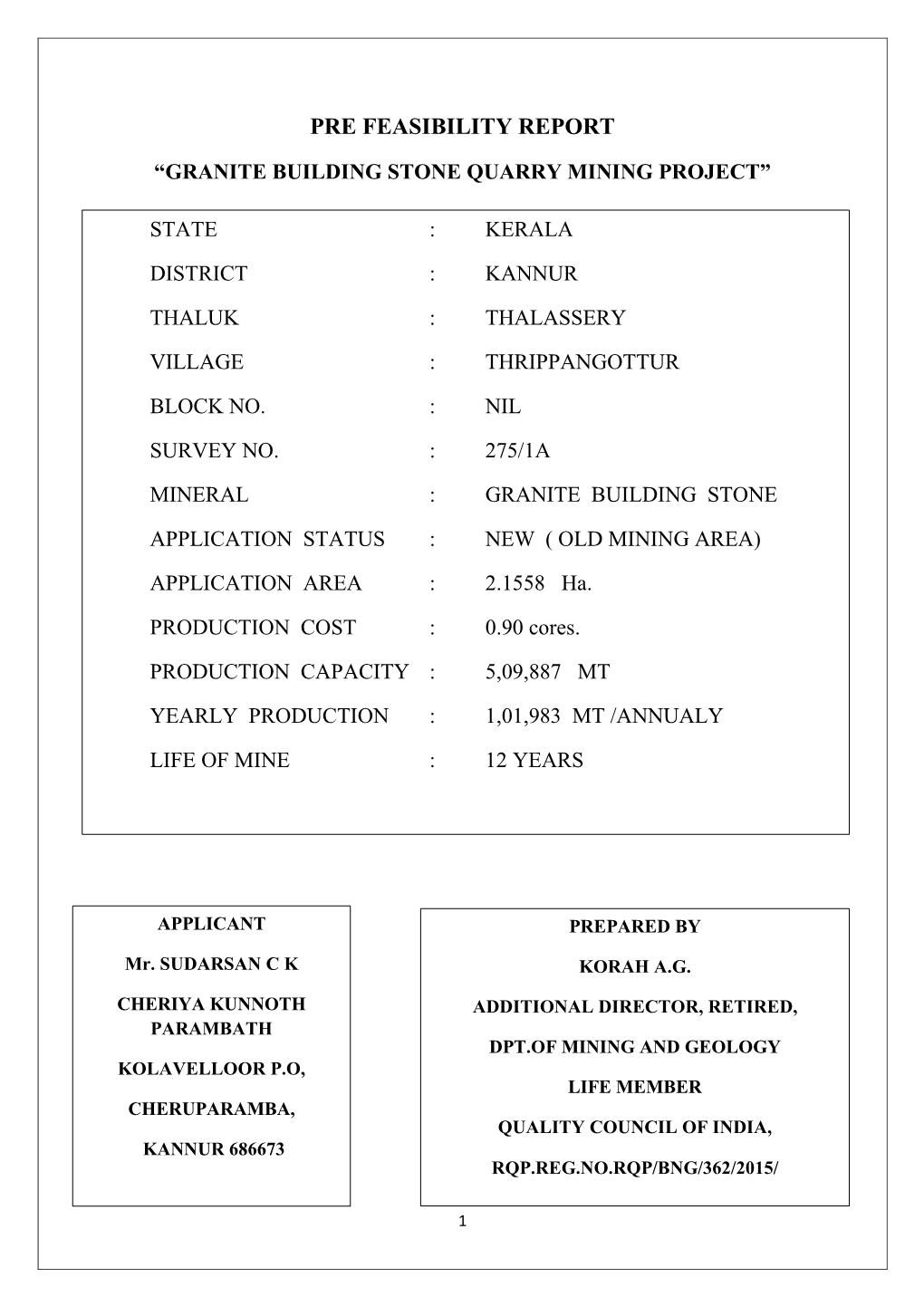 Pre Feasibility Report