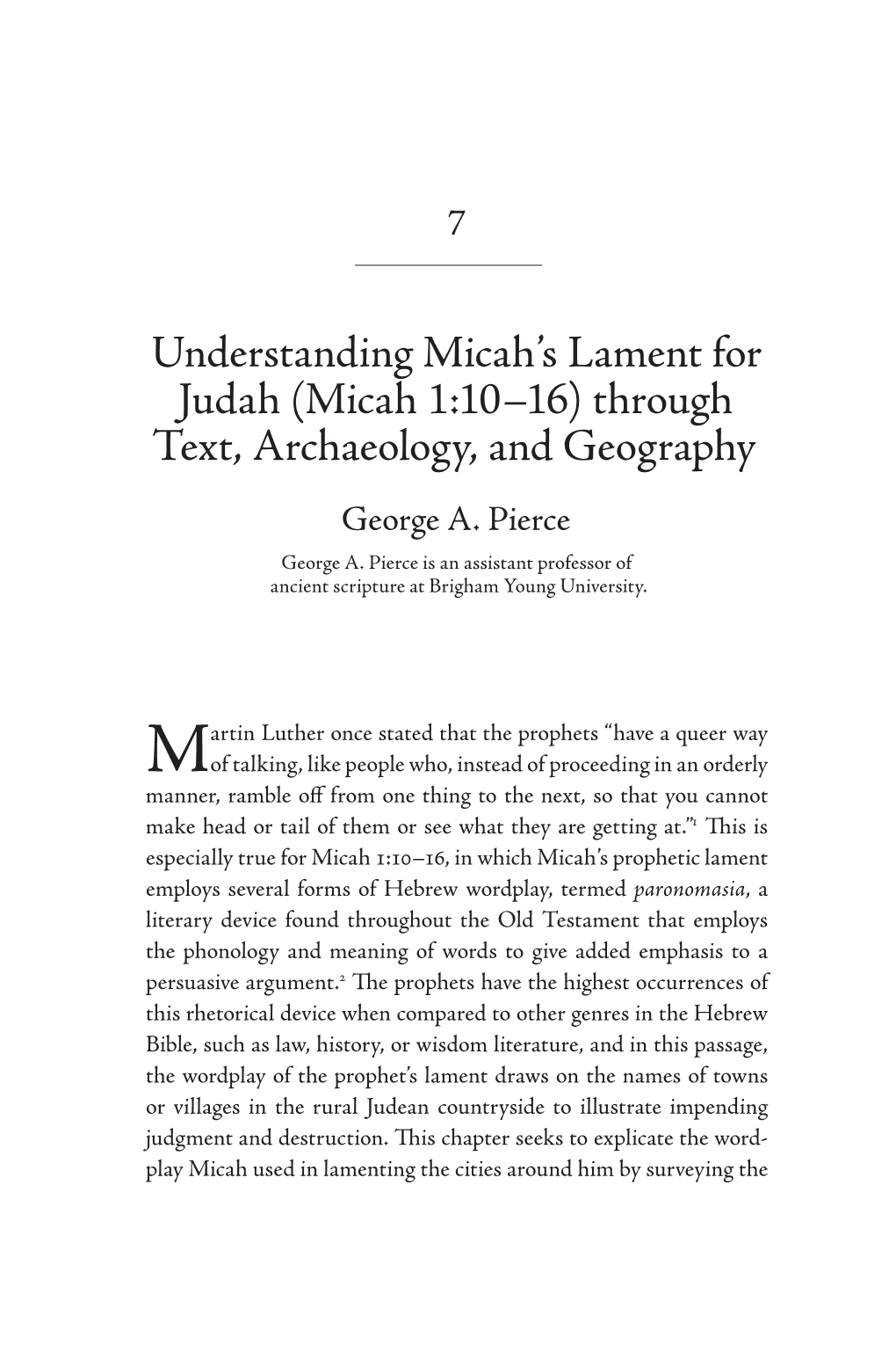 Understanding Micah's Lament for Judah