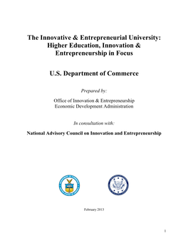 Higher Education, Innovation & Entrepreneurship in Focus US Department Of