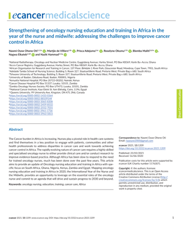 Strengthening of Oncology Nursing Education and Training in Africa in the Year of the Nurse and Midwife: Addressing the Challenges to Improve Cancer Control in Africa