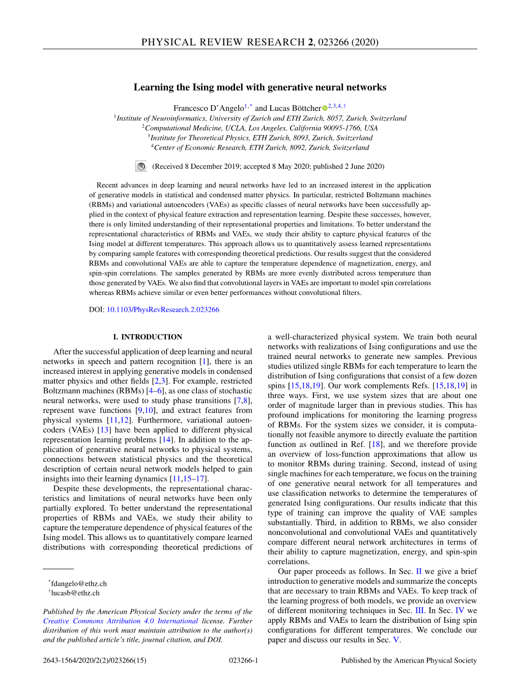 Learning the Ising Model with Generative Neural Networks