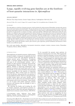 Large, Rapidly Evolving Gene Families Are at the Forefront of Host–Parasite Interactions in Apicomplexa