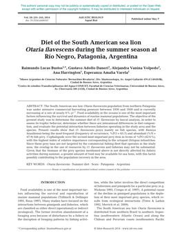 Diet of the South American Sea Lion Otaria Flavescens During the Summer Season at Río Negro, Patagonia, Argentina