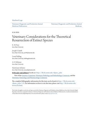 Veterinary Considerations for the Theoretical Resurrection of Extinct Species K