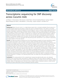 Transcriptome Sequencing for SNP Discovery Across Cucumis Melo