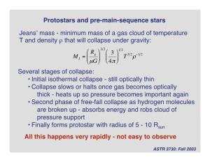 Protostars and Pre-Main-Sequence Stars Jeans' Mass