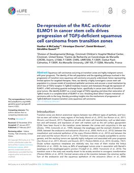 De-Repression of the RAC Activator ELMO1 in Cancer Stem Cells