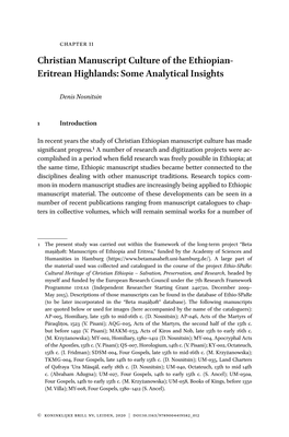 Christian Manuscript Culture of the Ethiopian- Eritrean Highlands: Some Analytical Insights