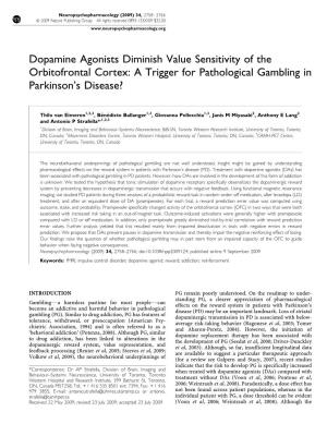Dopamine Agonists Diminish Value Sensitivity of the Orbitofrontal Cortex: a Trigger for Pathological Gambling in Parkinson’S Disease?