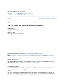 Tort Damages and the New Science of Happiness