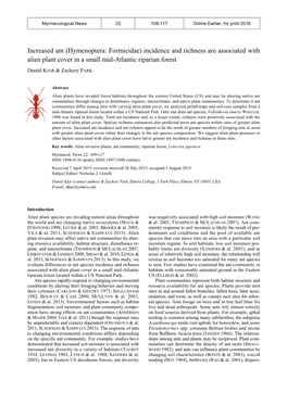 Increased Ant (Hymenoptera: Formicidae) Incidence and Richness Are Associated with Alien Plant Cover in a Small Mid-Atlantic Riparian Forest