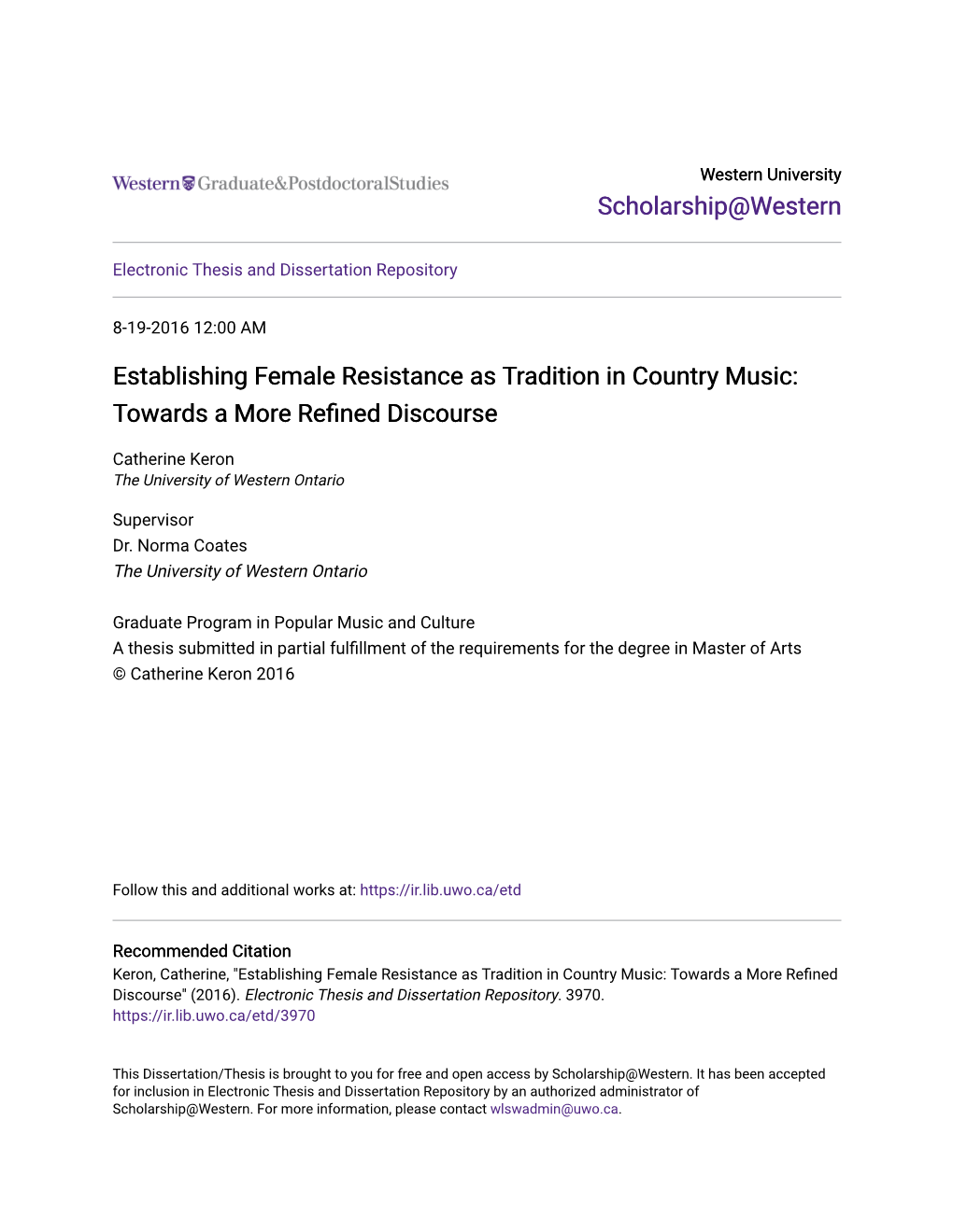 Establishing Female Resistance As Tradition in Country Music: Towards a More Refined Discourse