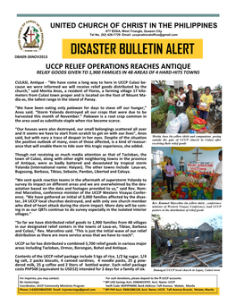 Disaster Bulletin Alert Dba09-26Nov2013 Uccp Relief Operations Reaches Antique Relief Goods Given to 1,900 Families in 48 Areas of 4 Hard-Hits Towns