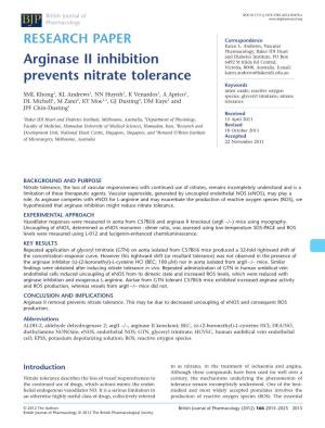 Arginase II Inhibition Prevents Nitrate Tolerance BJP